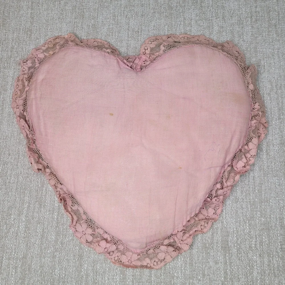 Vintage Embroidered Heart Shaped Pillow Lace 12x12 Shabby‎ Chic Cottagecore